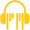 Peter Mosier Voiceover logo: letters "PM" stylized as level columns are surrounded by headphone "cans"